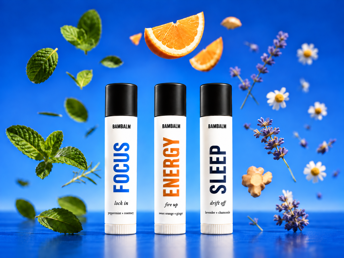 BamBalm Focus, Energy and Sleep lip balm tubes