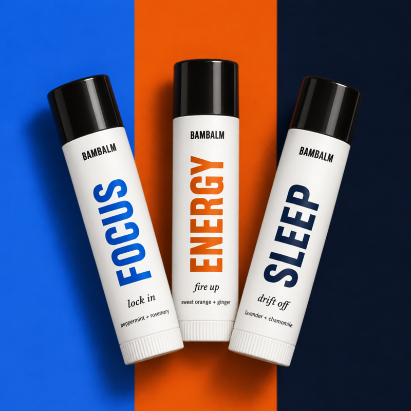 BamBalm Focus, Energy and Sleep lip balm tubes